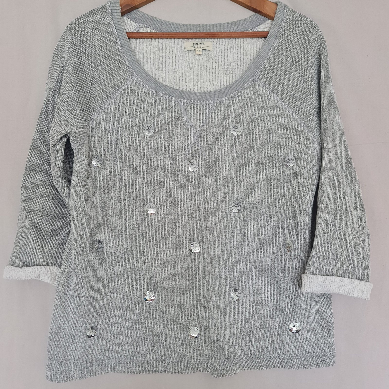Papaya Womens Grey Sequin Detail Jumper S UK 8-10