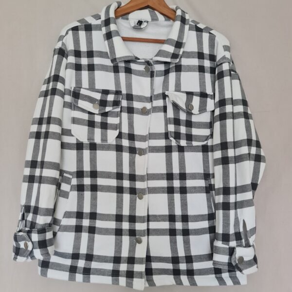 Womens White Black Check Sherpa Lined Shacket S UK 8-10