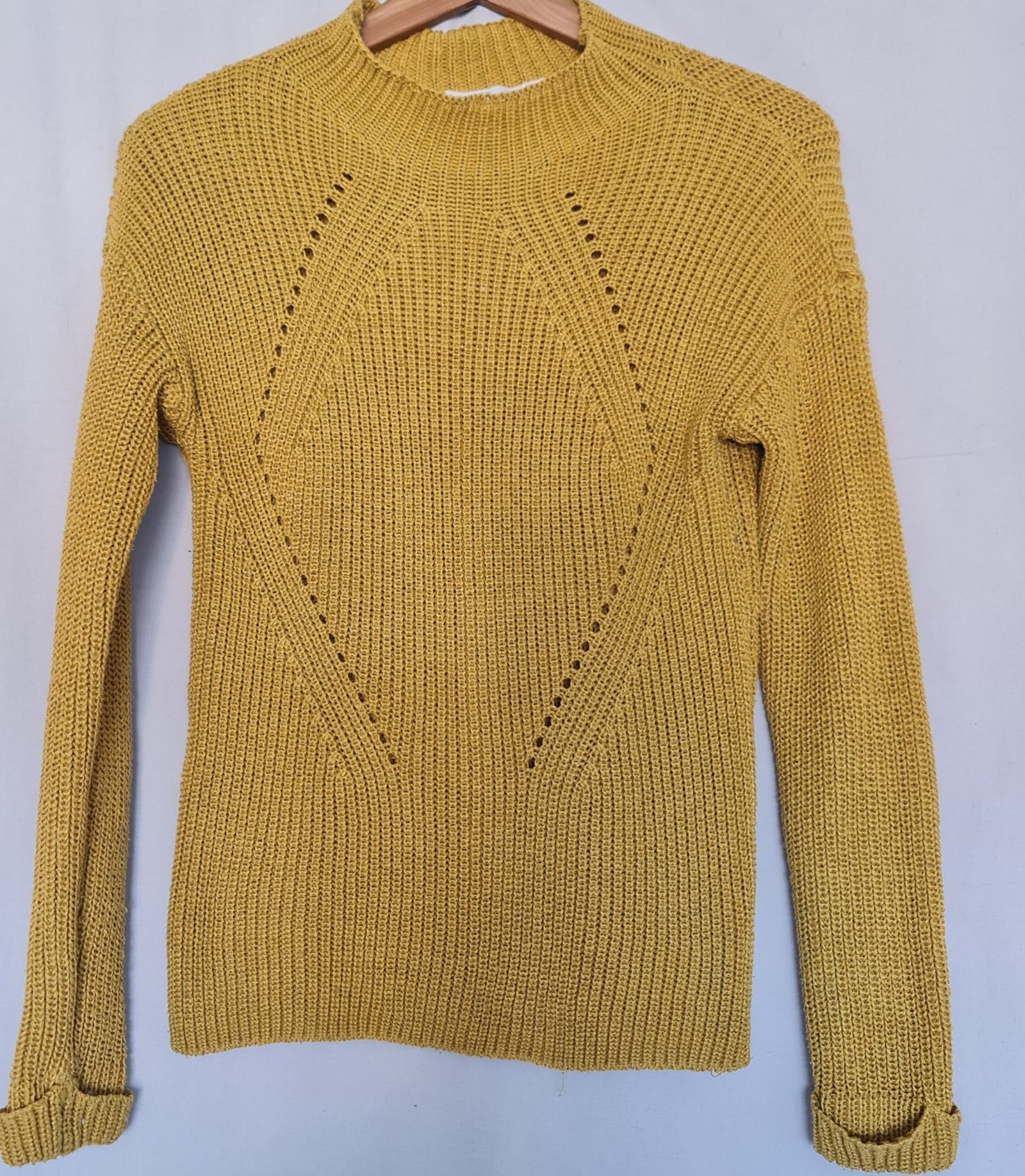 Primark Womens Mustard Pointelle Knit Jumper XS UK 6-8