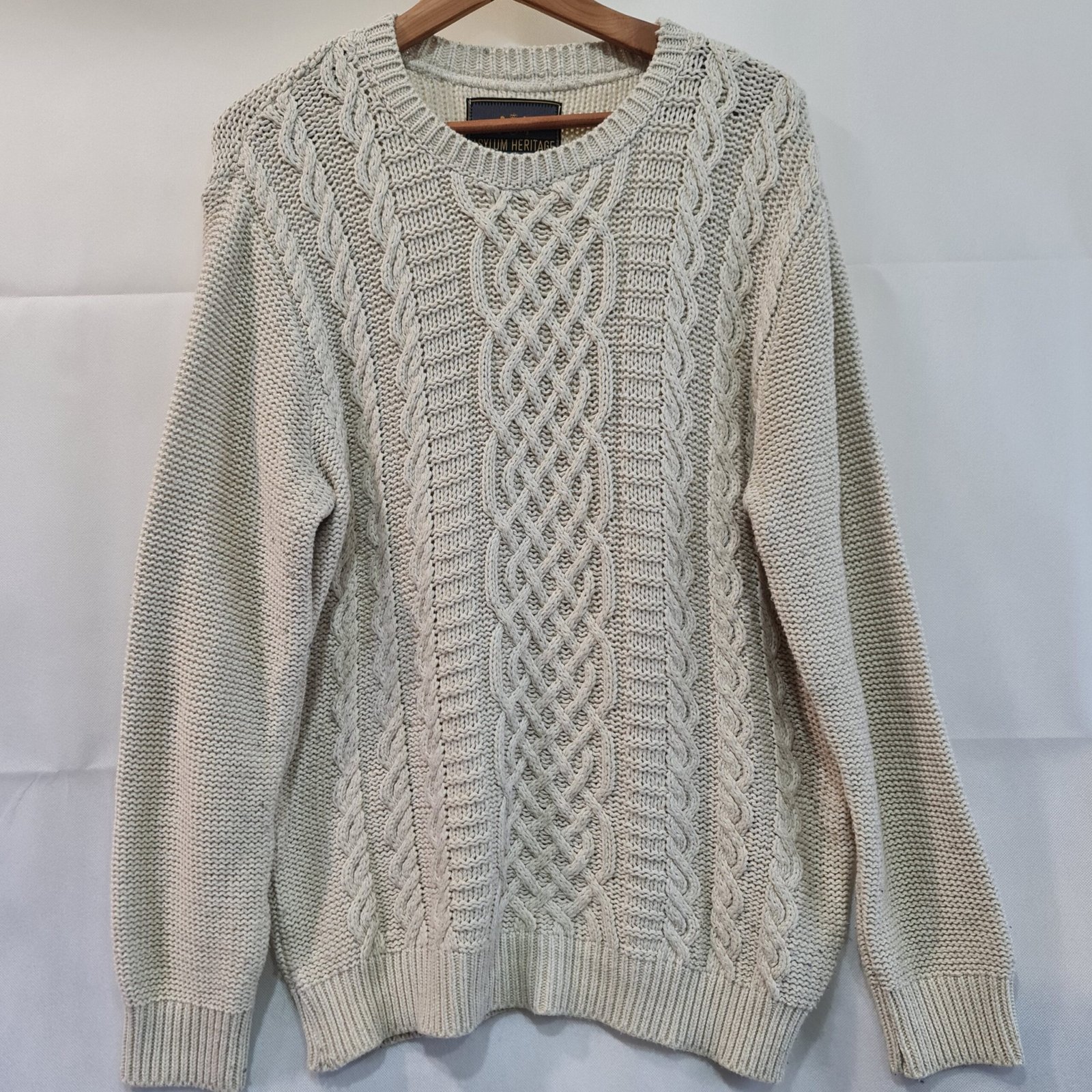 Asylum Heritage Mens Cream Cable Knit Jumper L
