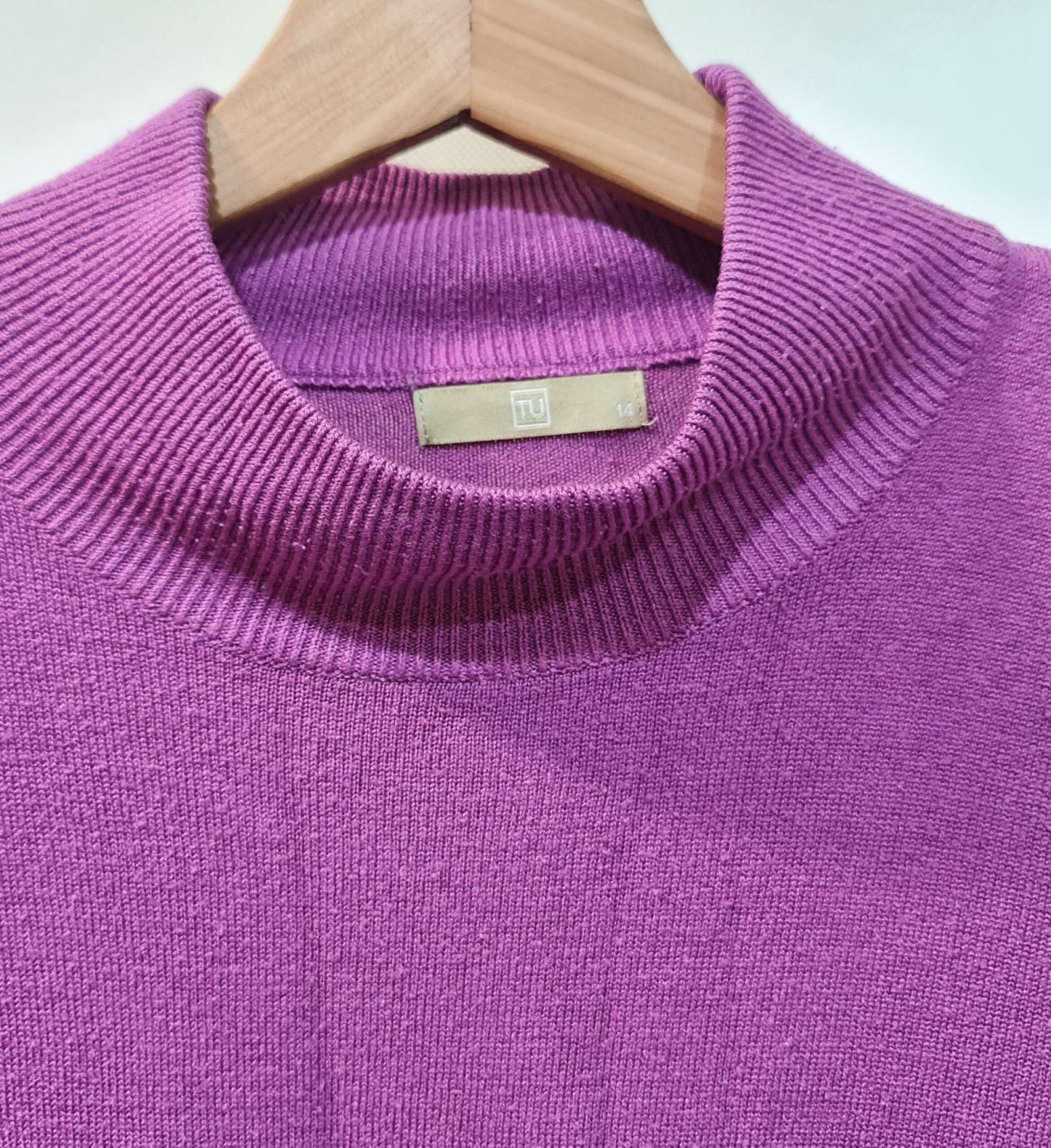 TU Womens Purple Roll Neck Fine Knit Jumper UK 14 Button Cuffs - Image 3