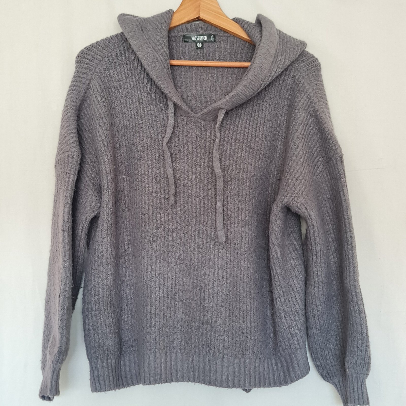 Missguided Womens Grey Chunky Knit Hooded Jumper UK 10