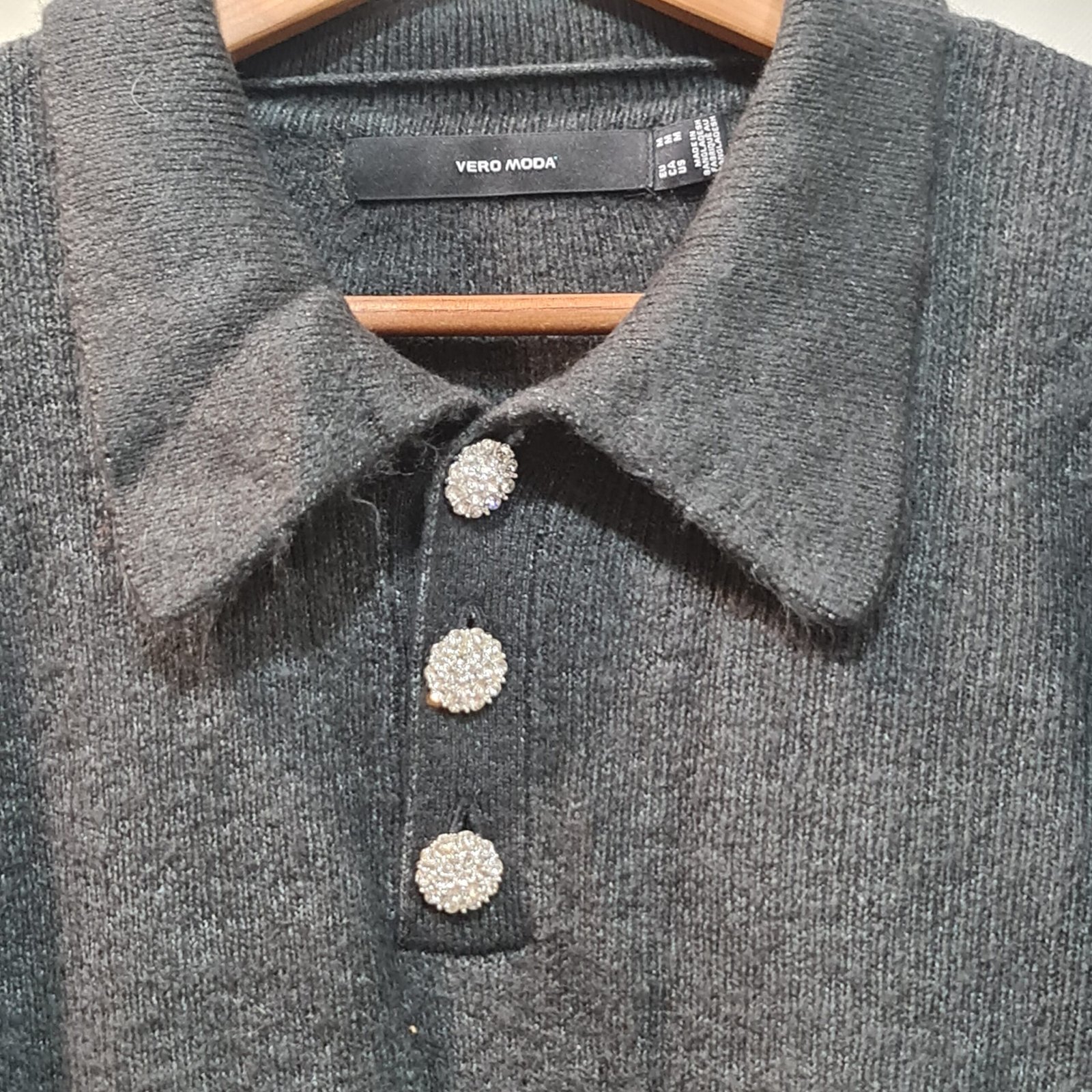 Vero Moda Womens Dark Grey Collared Puff Sleeve Knit Jumper M - Image 2