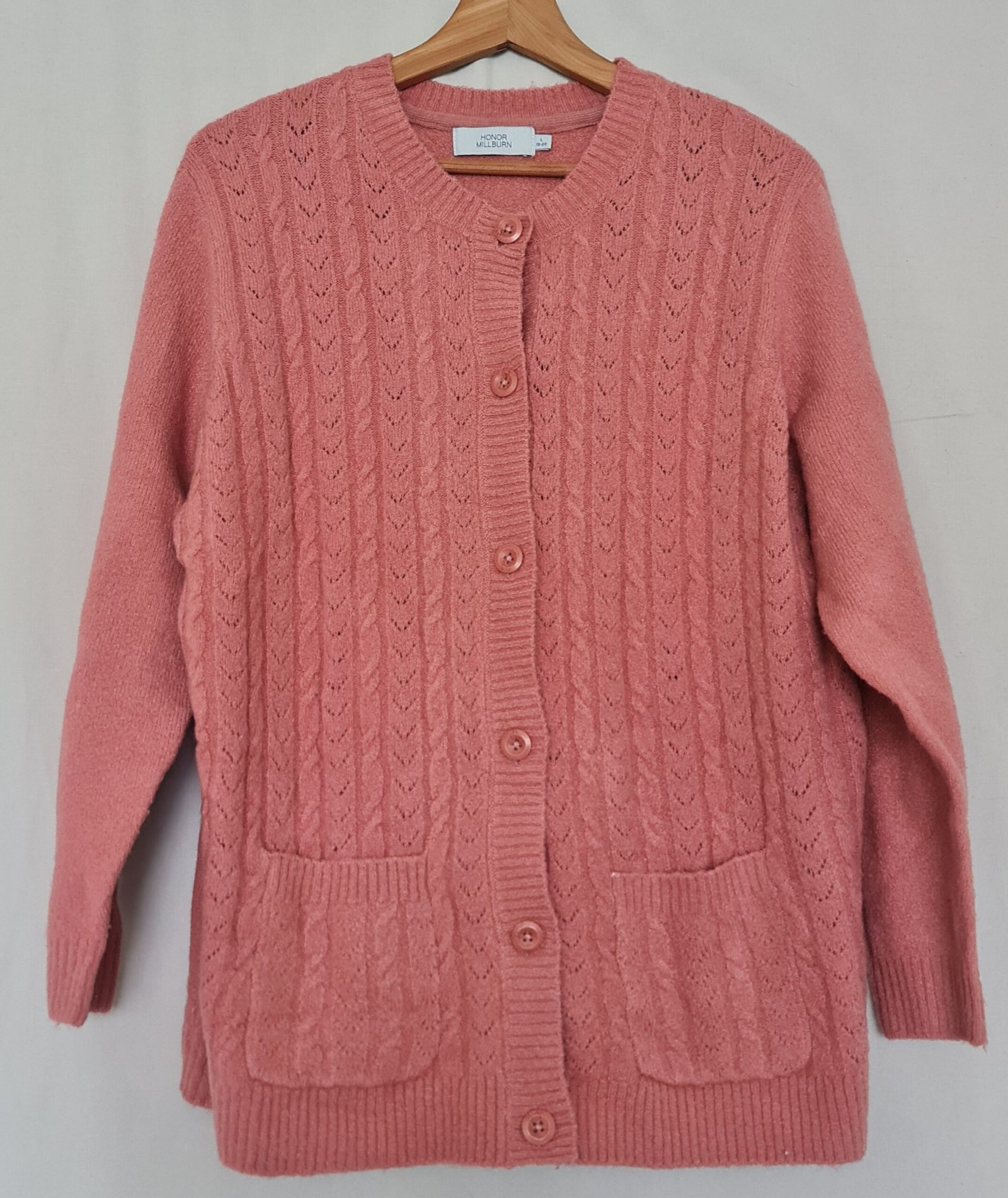 Honor Millburn Womens Rose Pink Cable Knit Cardigan L UK 18-20