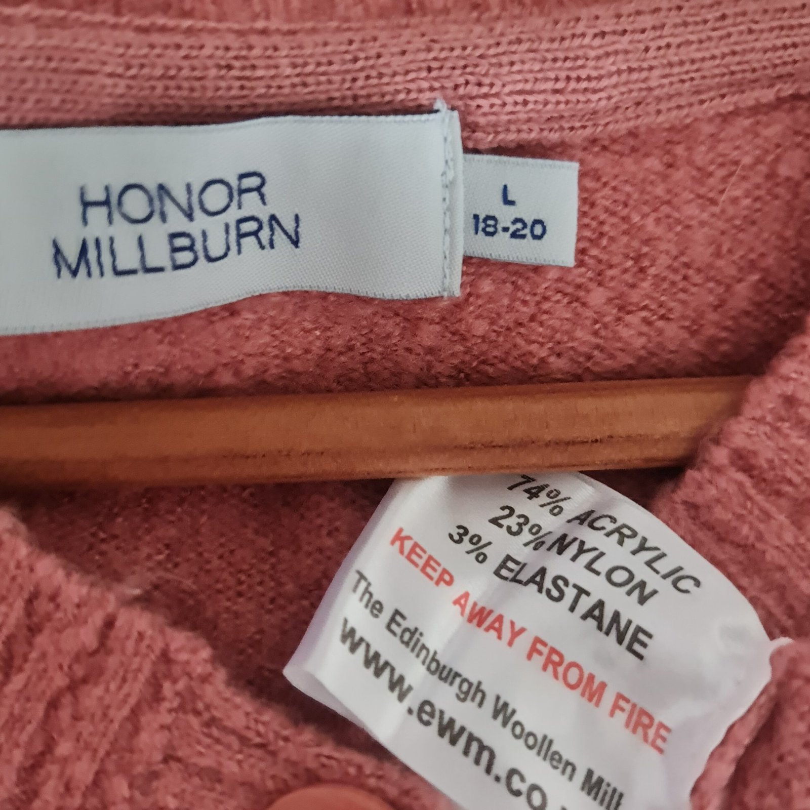 Honor Millburn Womens Rose Pink Cable Knit Cardigan L UK 18-20 - Image 3