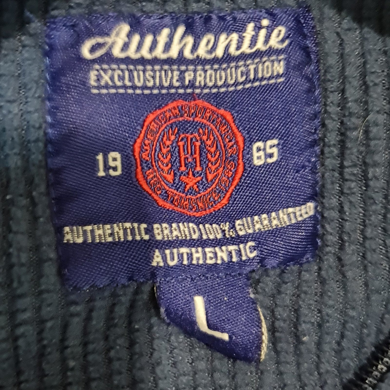 Authentic Mens Navy Ribbed Quarter Zip Fleece Jumper Size L - Image 4