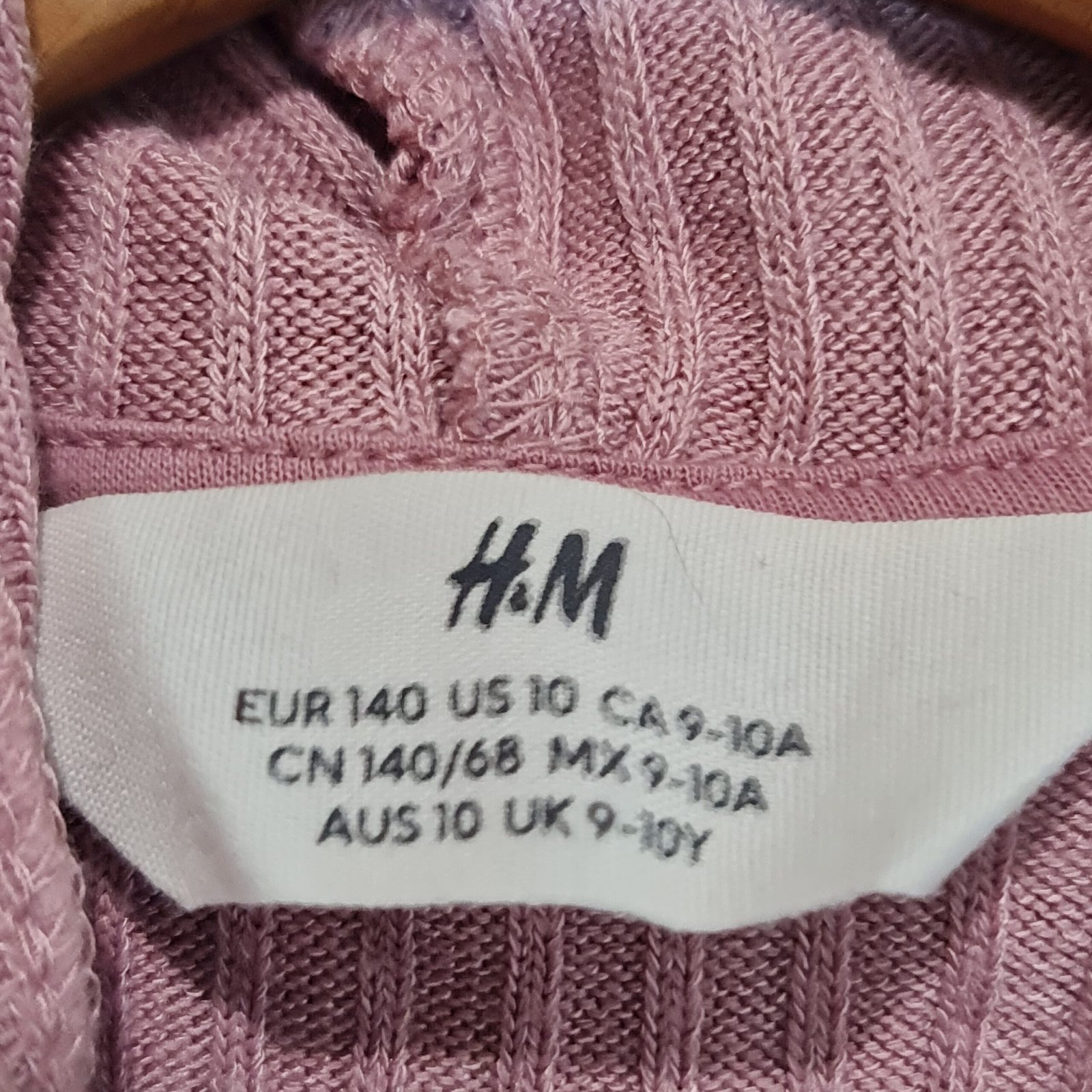 H&M Girls Dusty Pink Ribbed Hooded Jumper Age 9-10 Years - Image 3